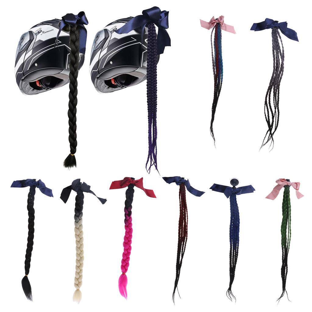 Helmet Pigtail Bowknot Helmet Ponytail with Suction Black