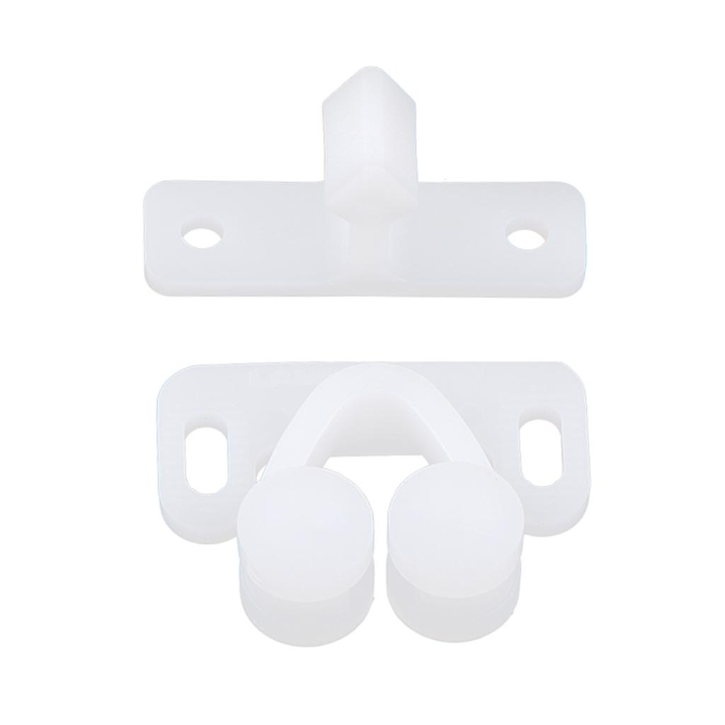 White ABS Double Ball Cabinet Cupboard Display Door Roller Latch Catch 