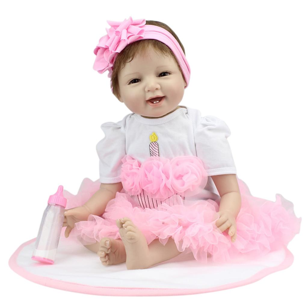55cm Lifelike Silicone Baby Doll Costumed Newborn Girl Kid Learning Toy