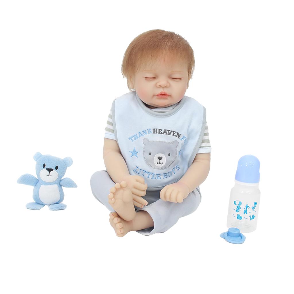Handmade Silicone 22inch Reborn Baby Unisex Doll Newborn Toddler with Magnetic Pacifier, Nursing Bottle and Plush Toy