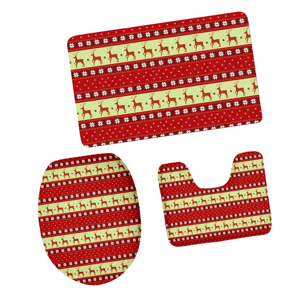 3pcs/set Christmas Theme Non-Slip Flannel Bathroom Mat Rug Set 15