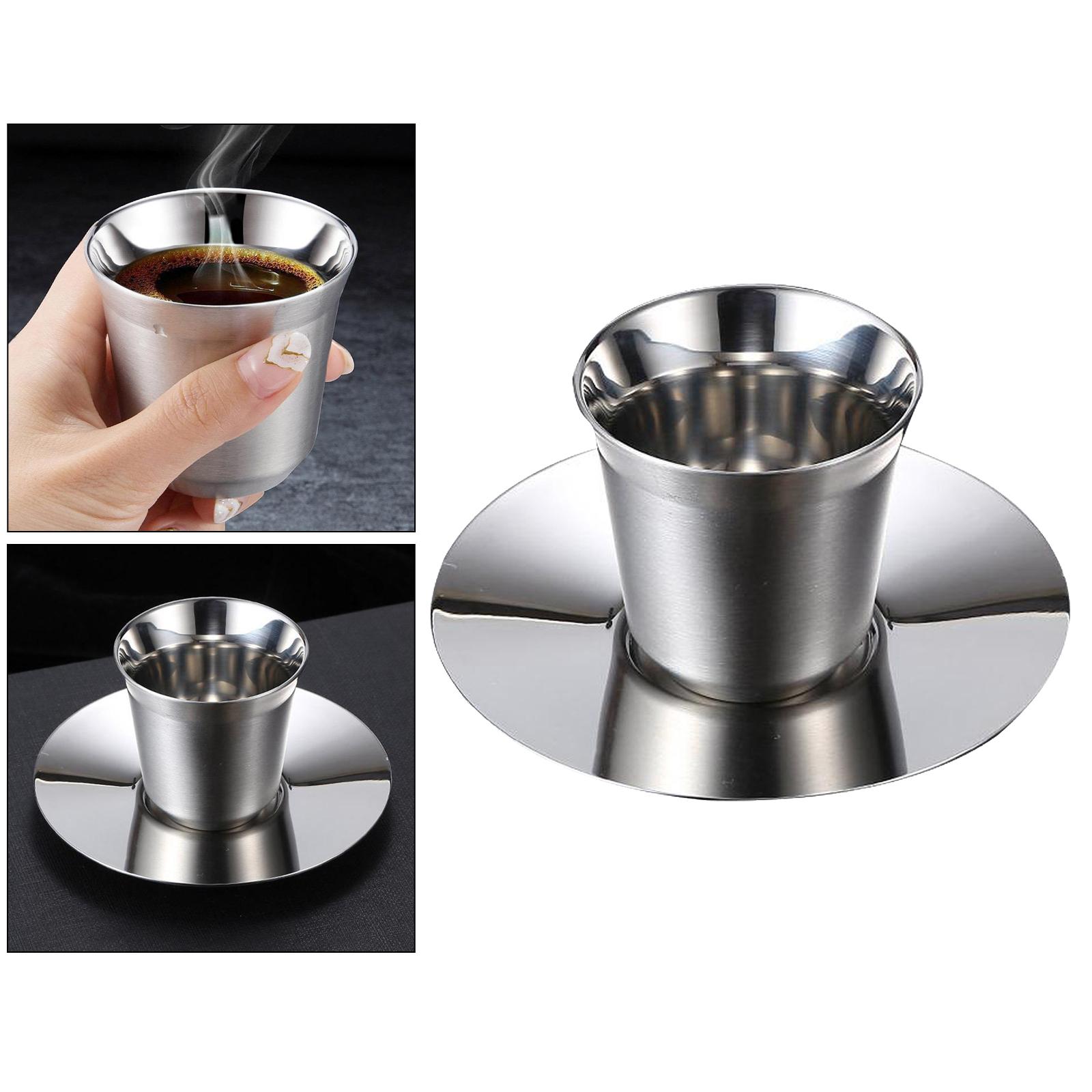 Double Walled Coffee Mug Insulated Tea Cup Tumbler Stainless S with Plate