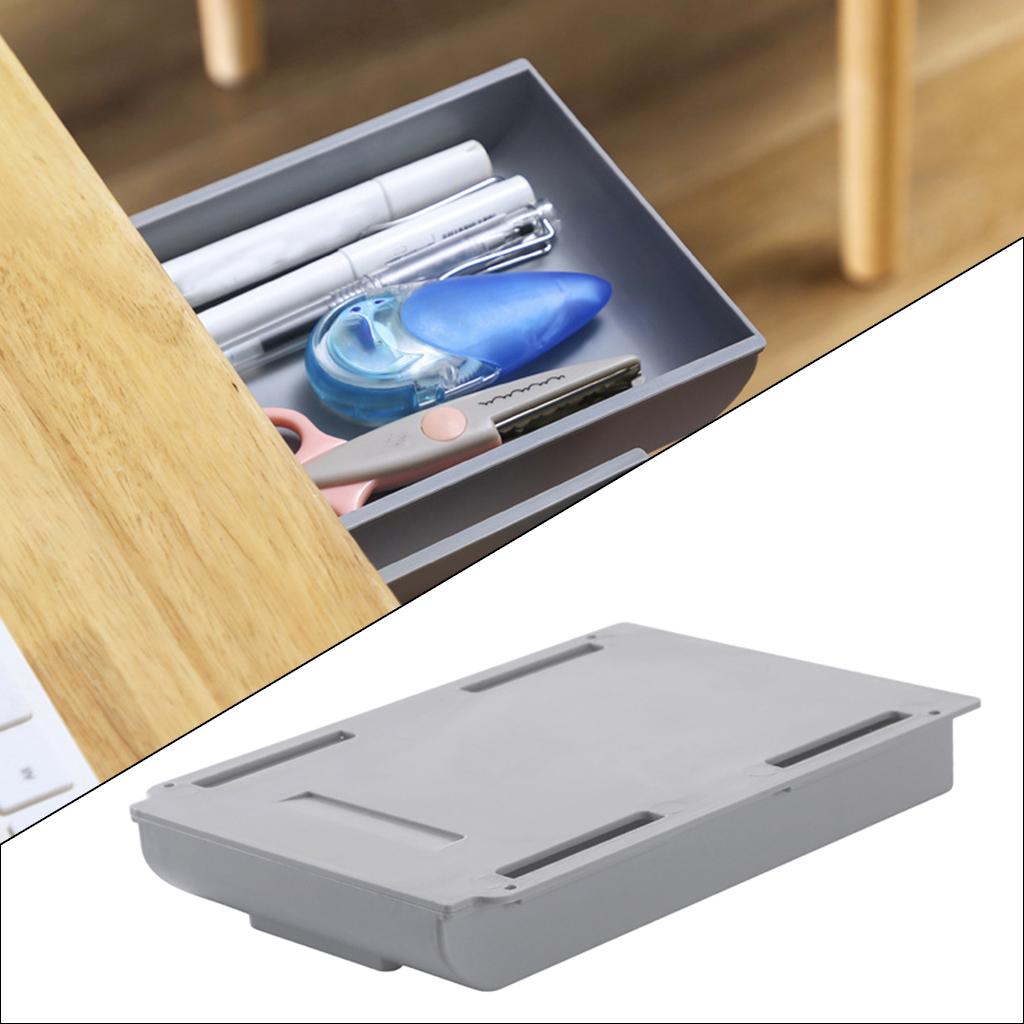 Office Pencil Tray Under Desk Hidden Drawer Organizer Self Adhesive Grey XL