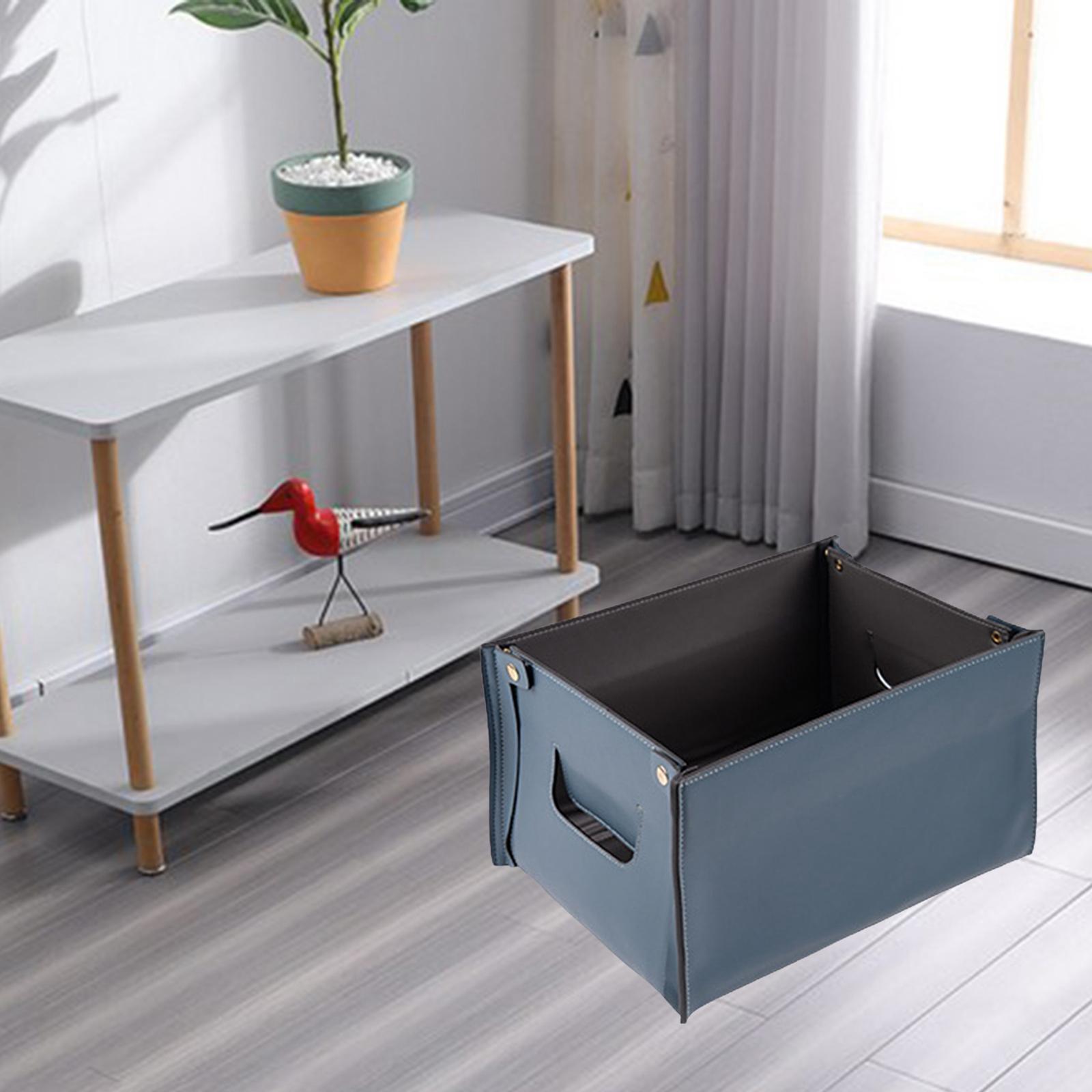 PU Leather Storage Basket Laundry Hamper Dirty Clothes Bins Household Blue