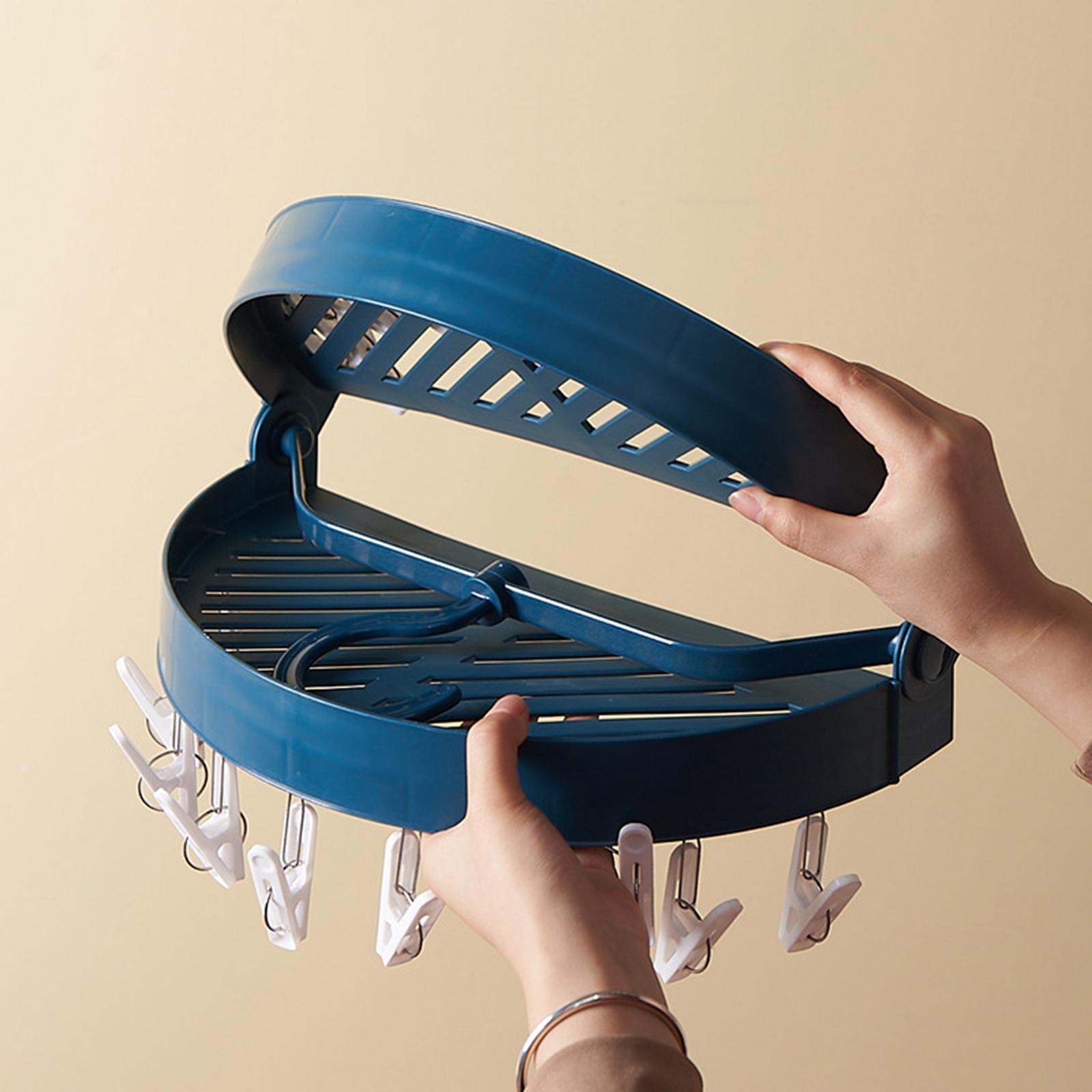 Hanging Drying Hanger Rotatable Folding for Socks Towels Underwear  Blue