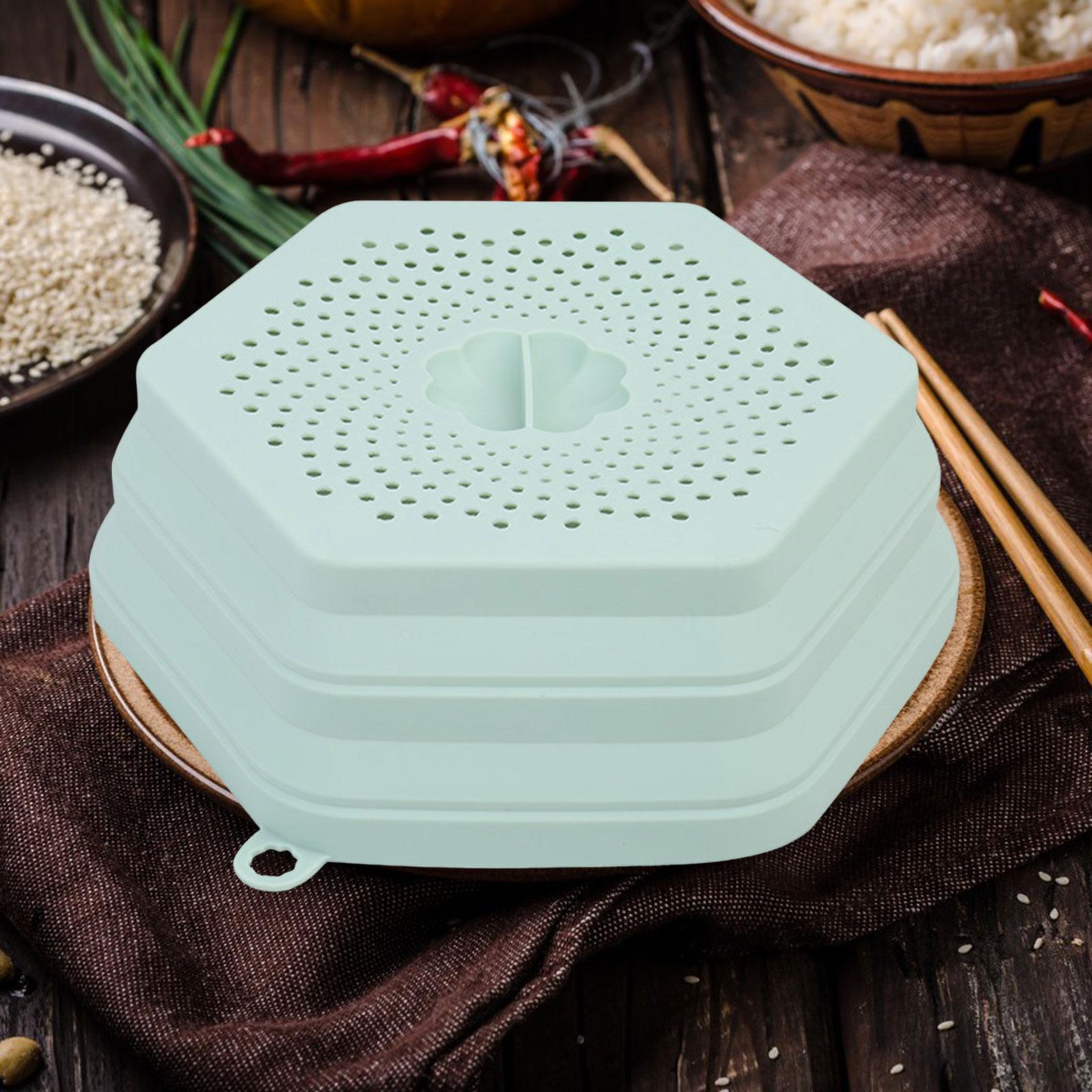 Microwave Splatter Cover Fruit Drainer Basket Oilproof Lid for Home Green