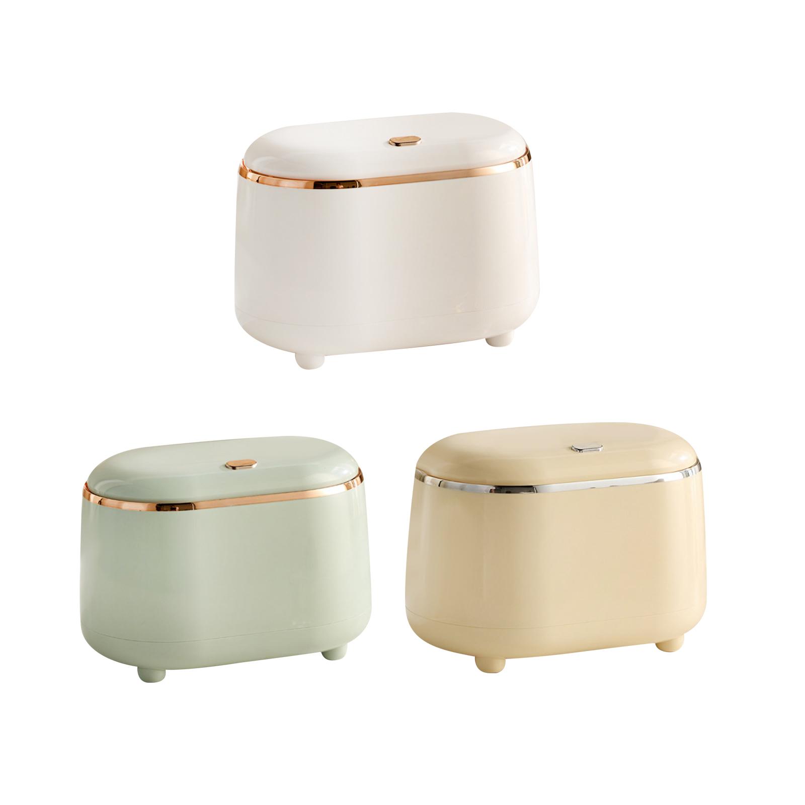 Pressing Small Desktop Garbage Can for Bathroom Coffee Bar Tabletop White