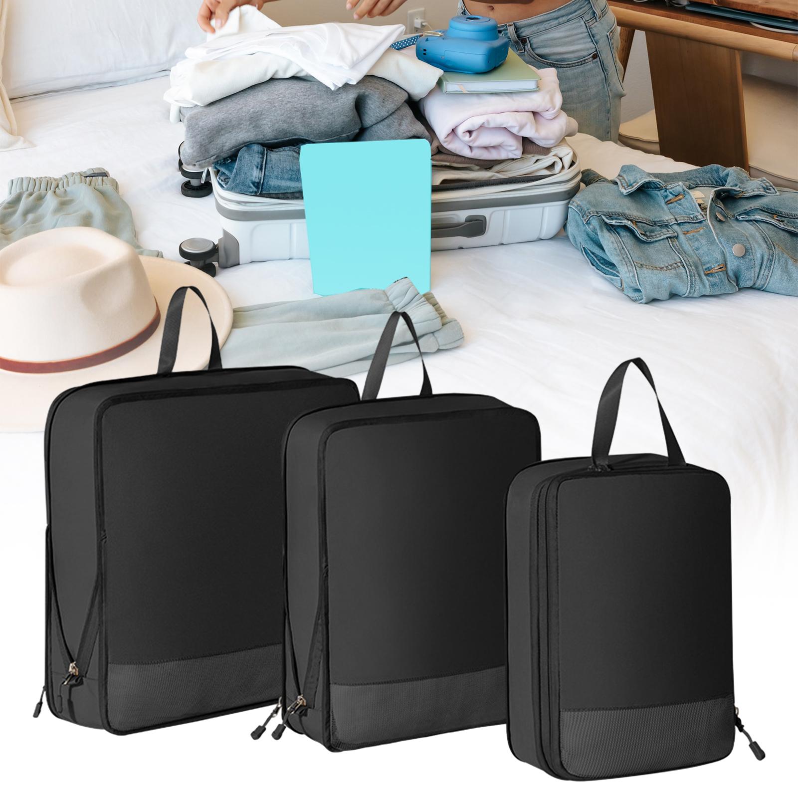 3 Pieces Compression Packing Cubes Expandable Packing Organizers for Camping Black