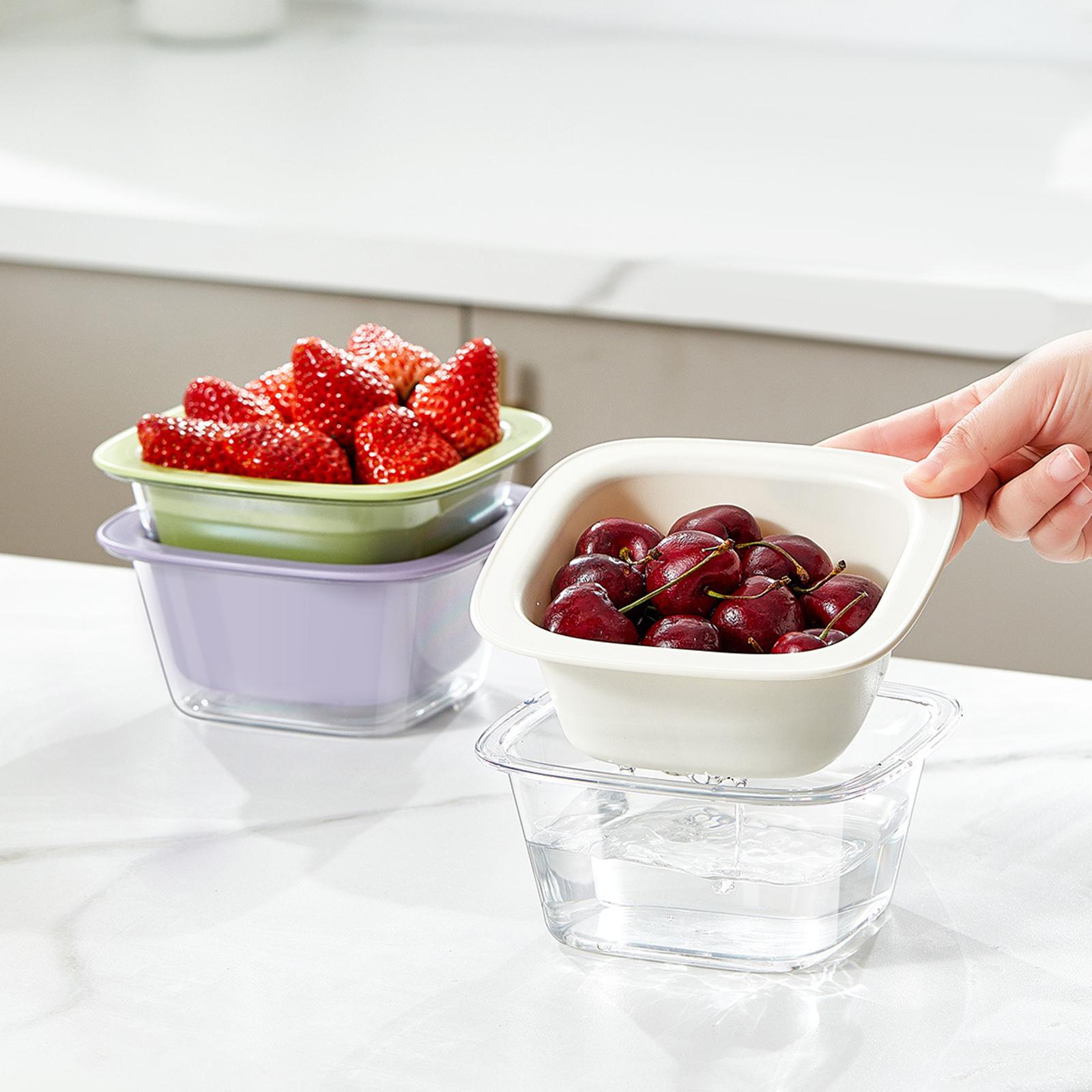 Double Layer Fruits Vegetable Washing Basket for Vegetables Spaghetti Snacks violet