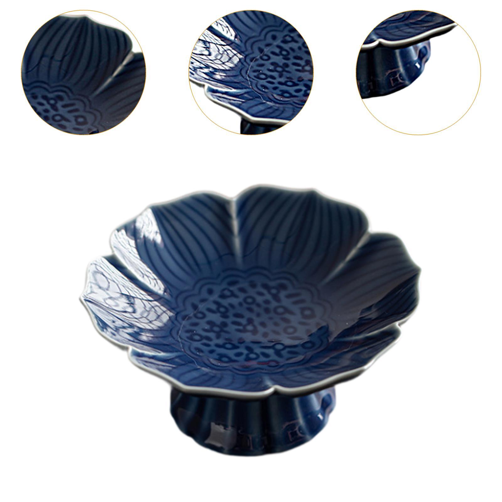 Porcelain Footed Fruit Bowl Holder Decorative for Kitchen Farmhouse Home Decor blue