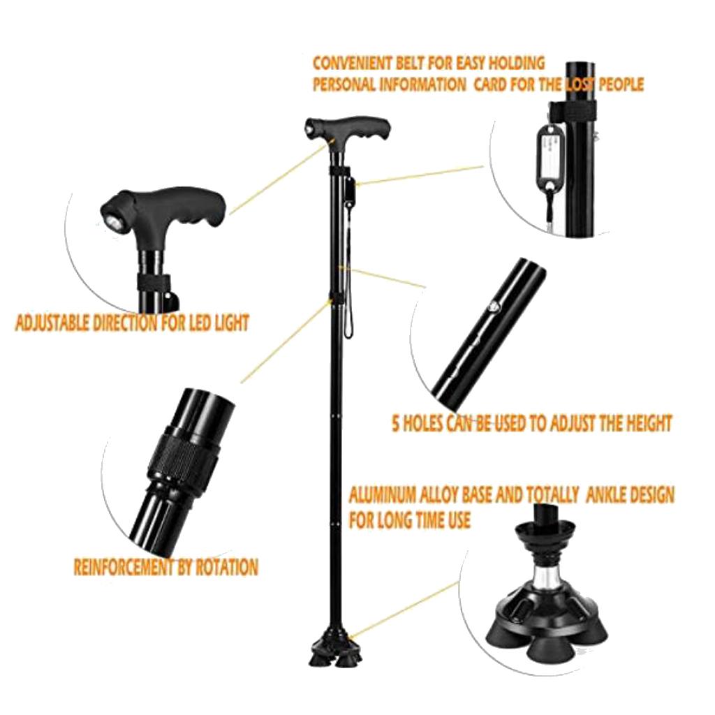 Walking Stick With Light Folding Height Adjustable