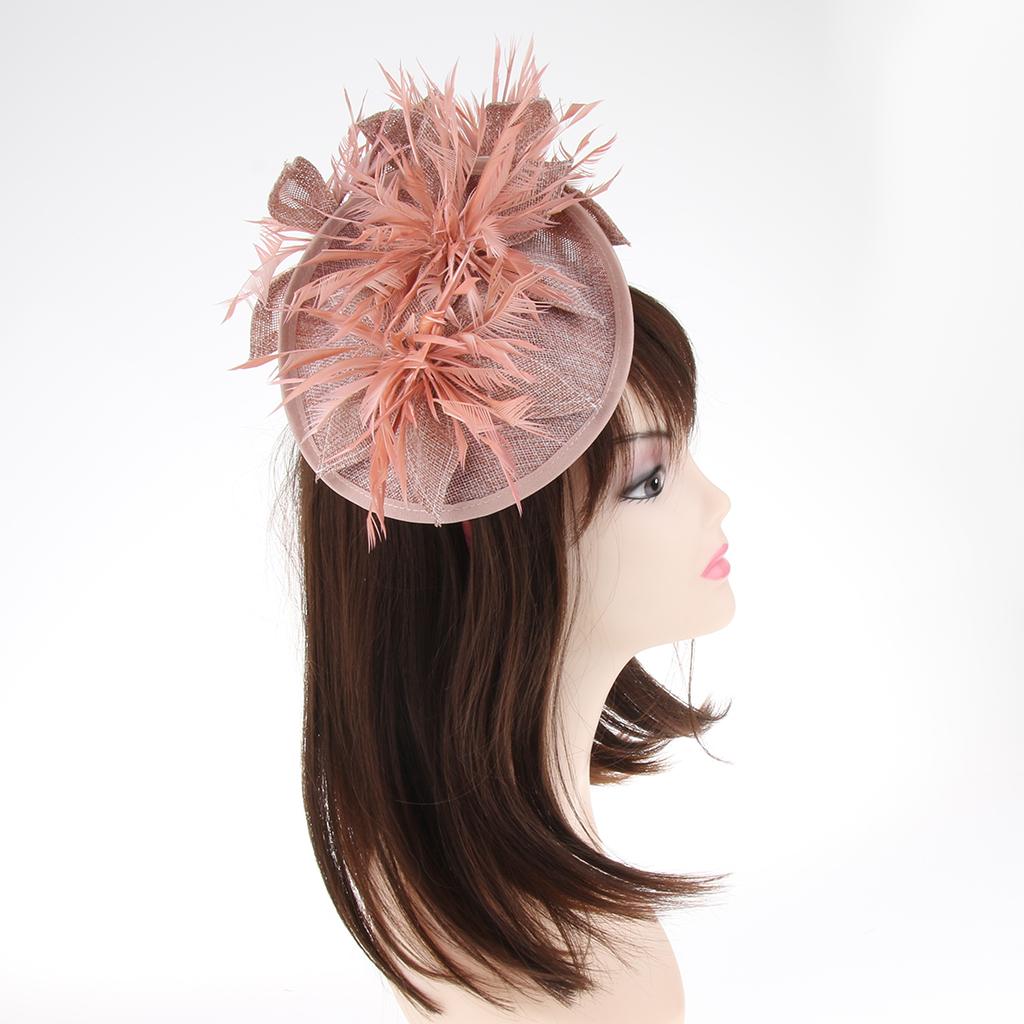 Sinamay Fascinator Pillbox Top Hat Cocktail Tea Party Feather Headwear Pink