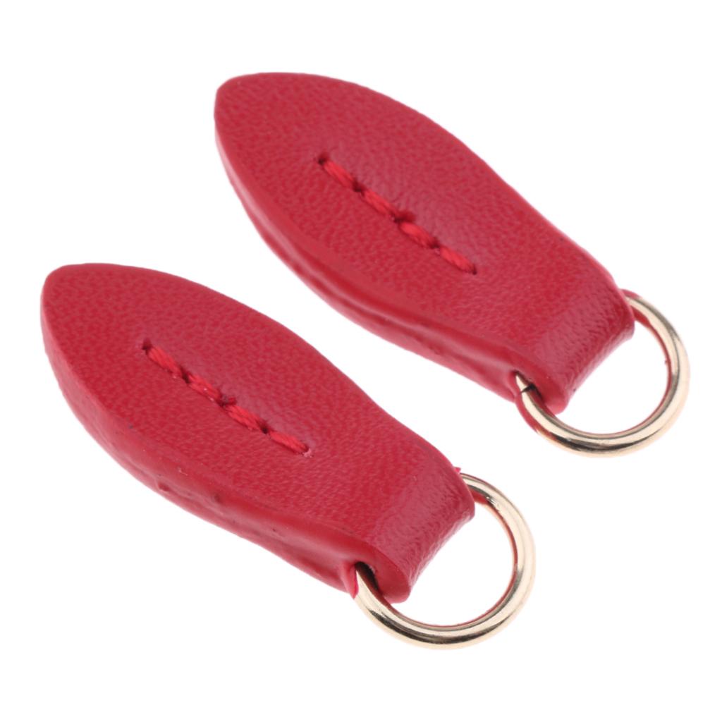 2x2Pcs Leather Zipper Puller Replacement Slider for Wallet Purse Bag Red