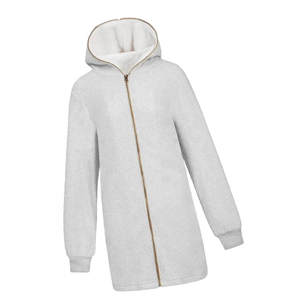 Womens Winter Warm Fluffy Fleece Long Coat Cardigans Hooded Zip UP Pocket Jacket