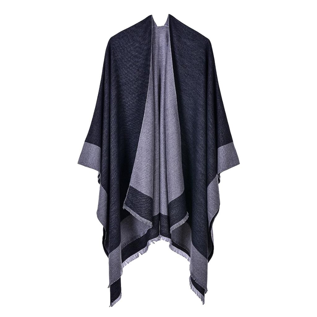 Ladies Warm Shawl Wrap Open Front Poncho Cape Winter Cardigan Sweater Black