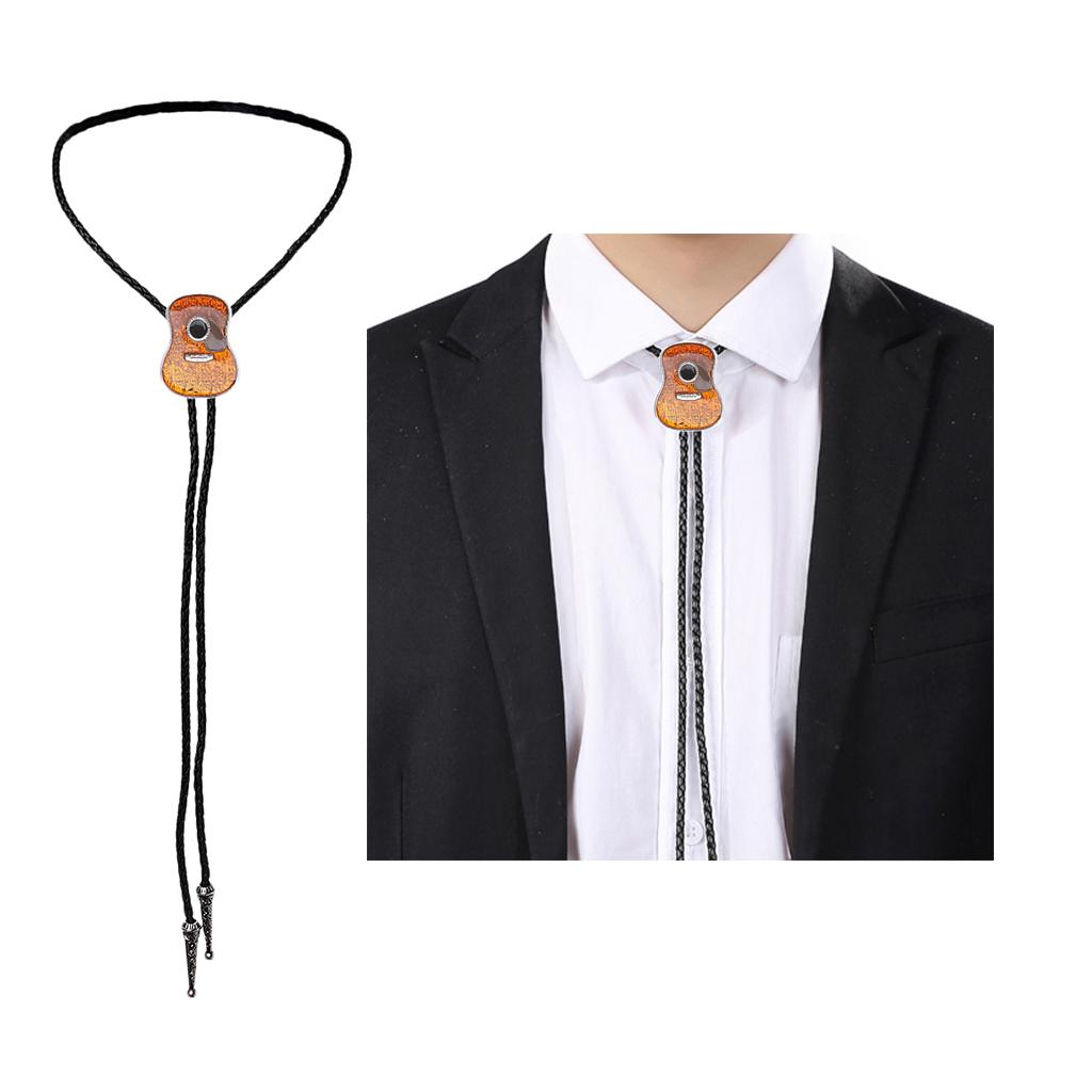 Nostalgic Countryside Wood Guitar Bola Tie Western Necktie Jewelry Coffee