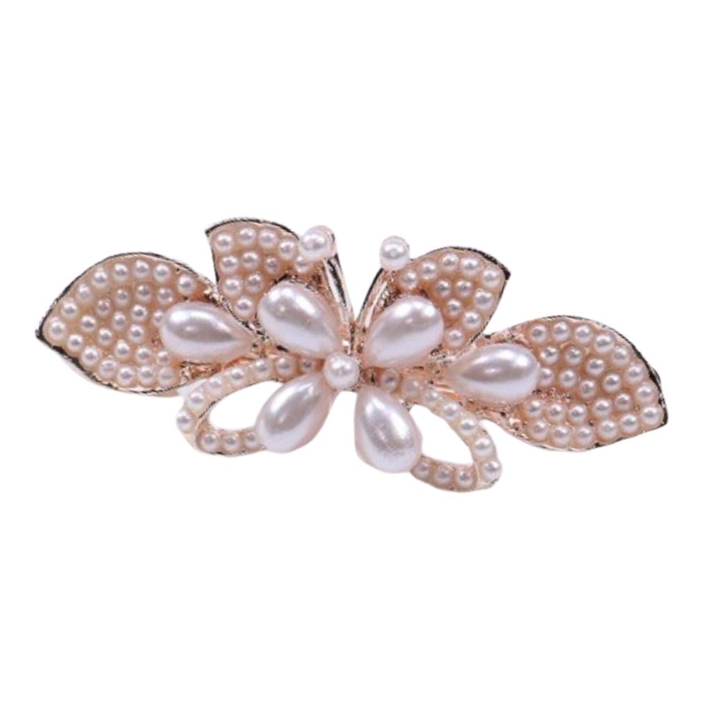 Automatic Pearl Spring Barrette Large Hair Clip Pin Ponytail Holder Jewelry