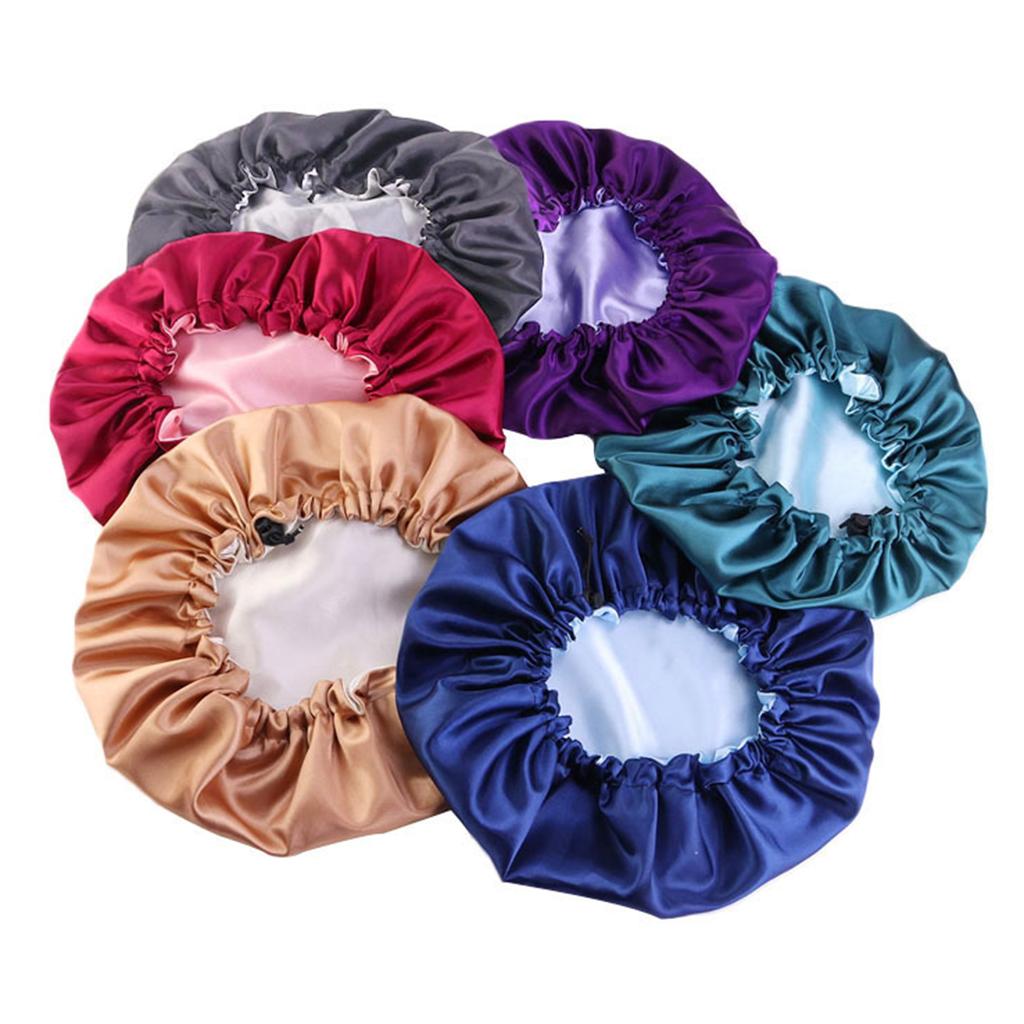 Elastic Women Satin Night Sleep Cap Hair Bonnet Hat Shower Cap Purple