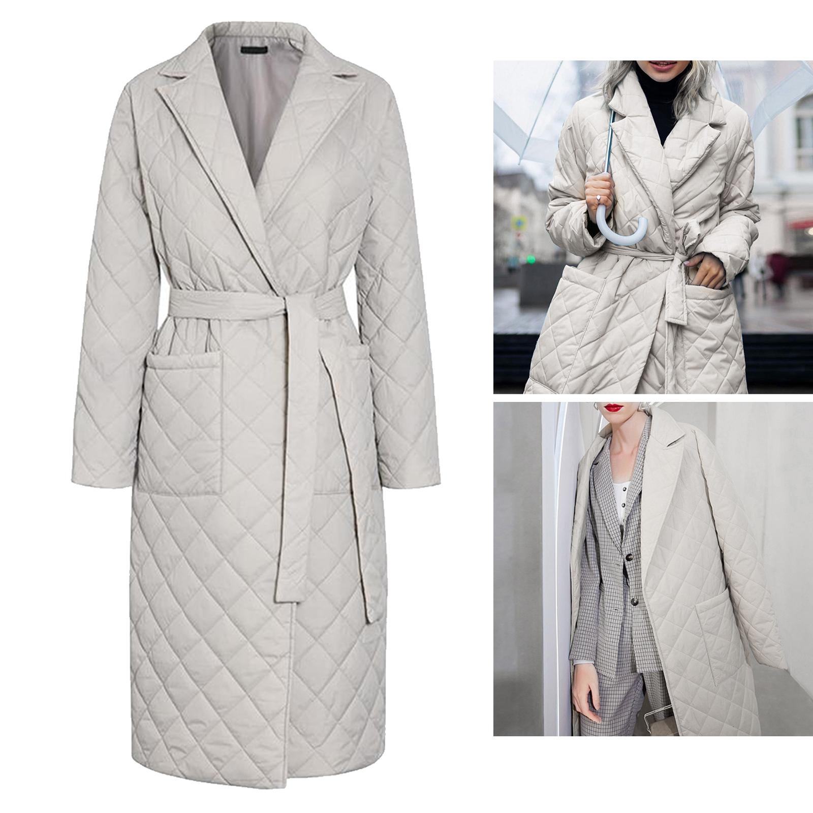 Winter Windproof Jacket Casual Sashes Women Parka Long Straight Coat Gray S