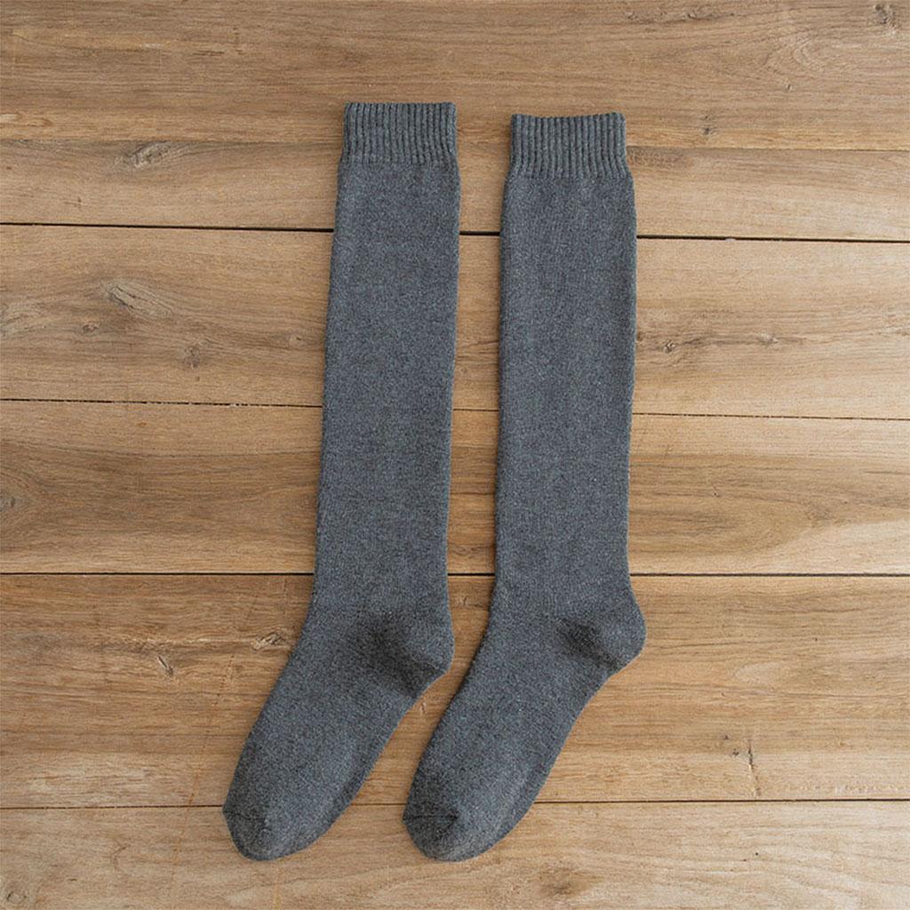 Breathable Cotton Mens Knee High Warm Long Winter Thick Socks  Dark grey