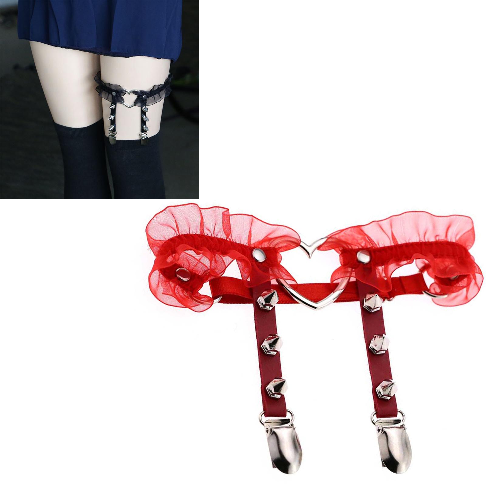 Punk Leg Rings Garters Leather Rivets Thigh Party Harness Garter Belts Red