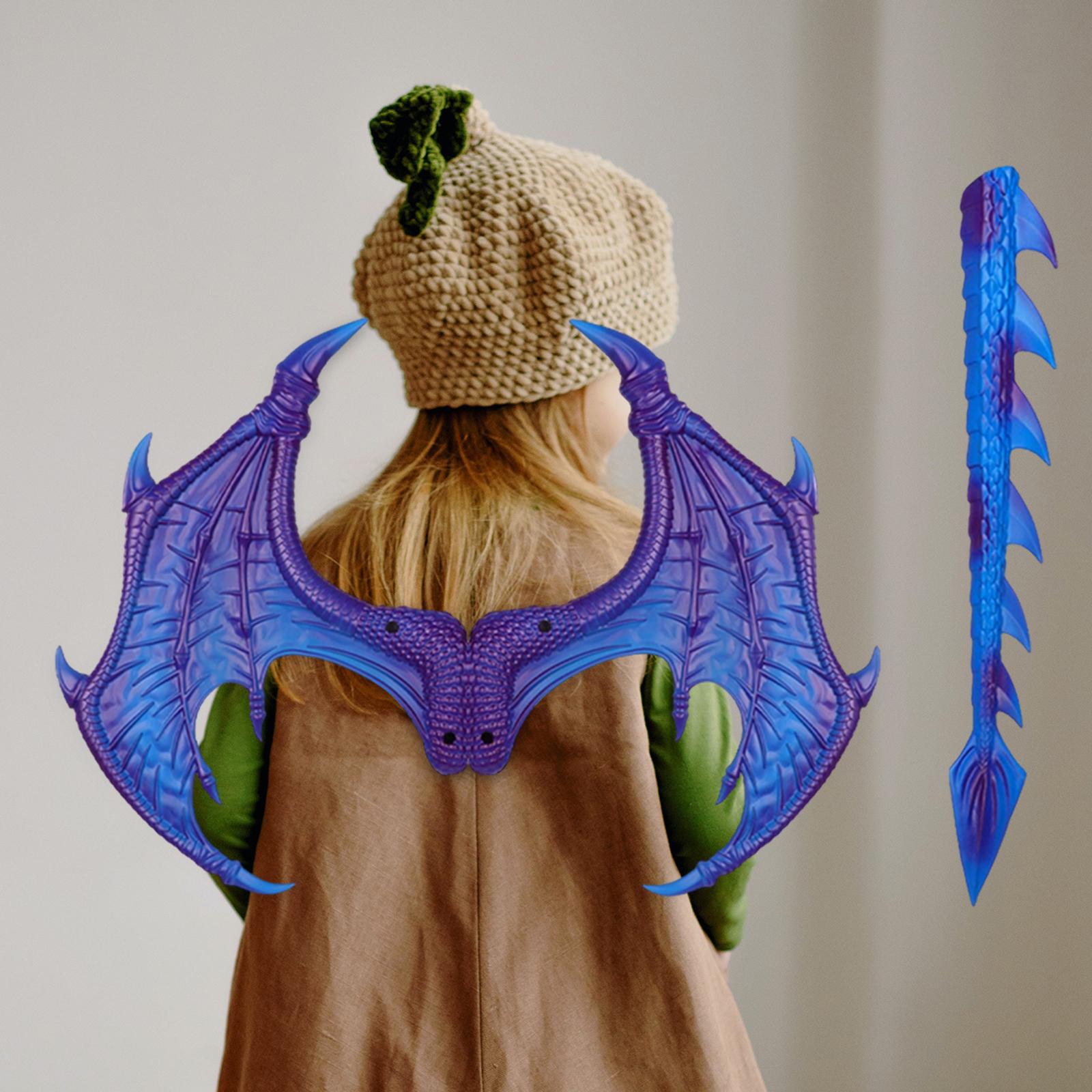 Kids Dragon Costume Carnivals Dinosaur Wing Birthday Wings Dinosaur Tail Set Blue