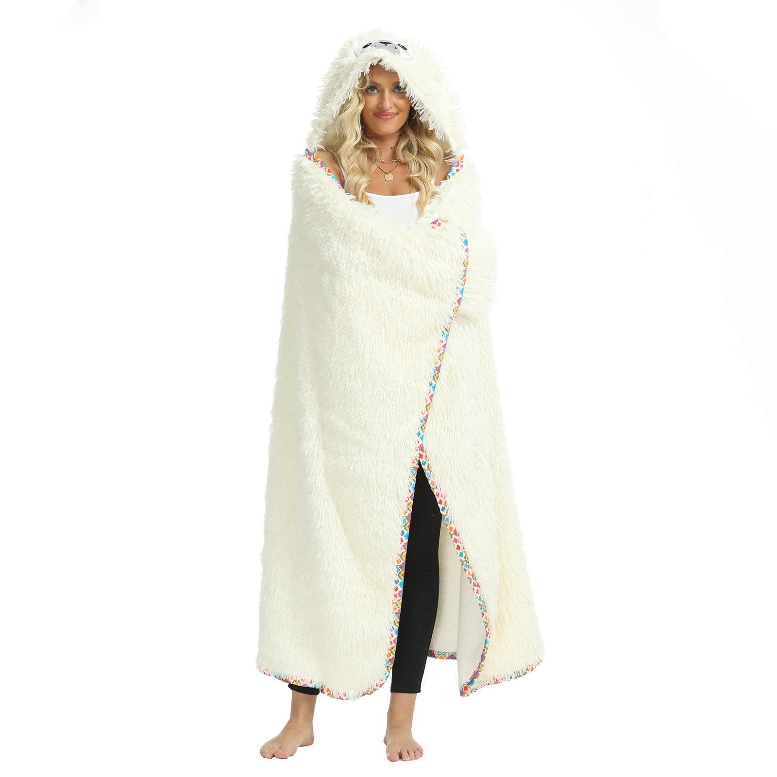 Wearable Hooded Blanket Winter Cozy Alpaca with Gloves Alpaca Warm Soft Robe