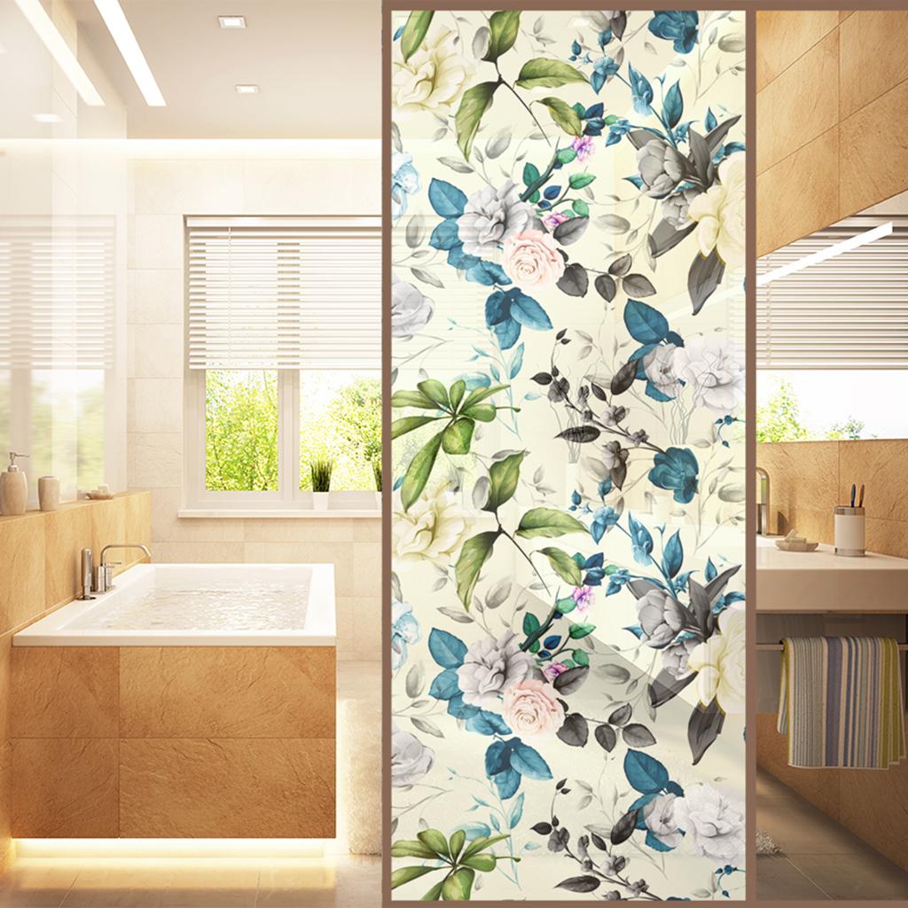 Floral Static Cling Privacy Stained Door Window Film Anti UV Bathroom