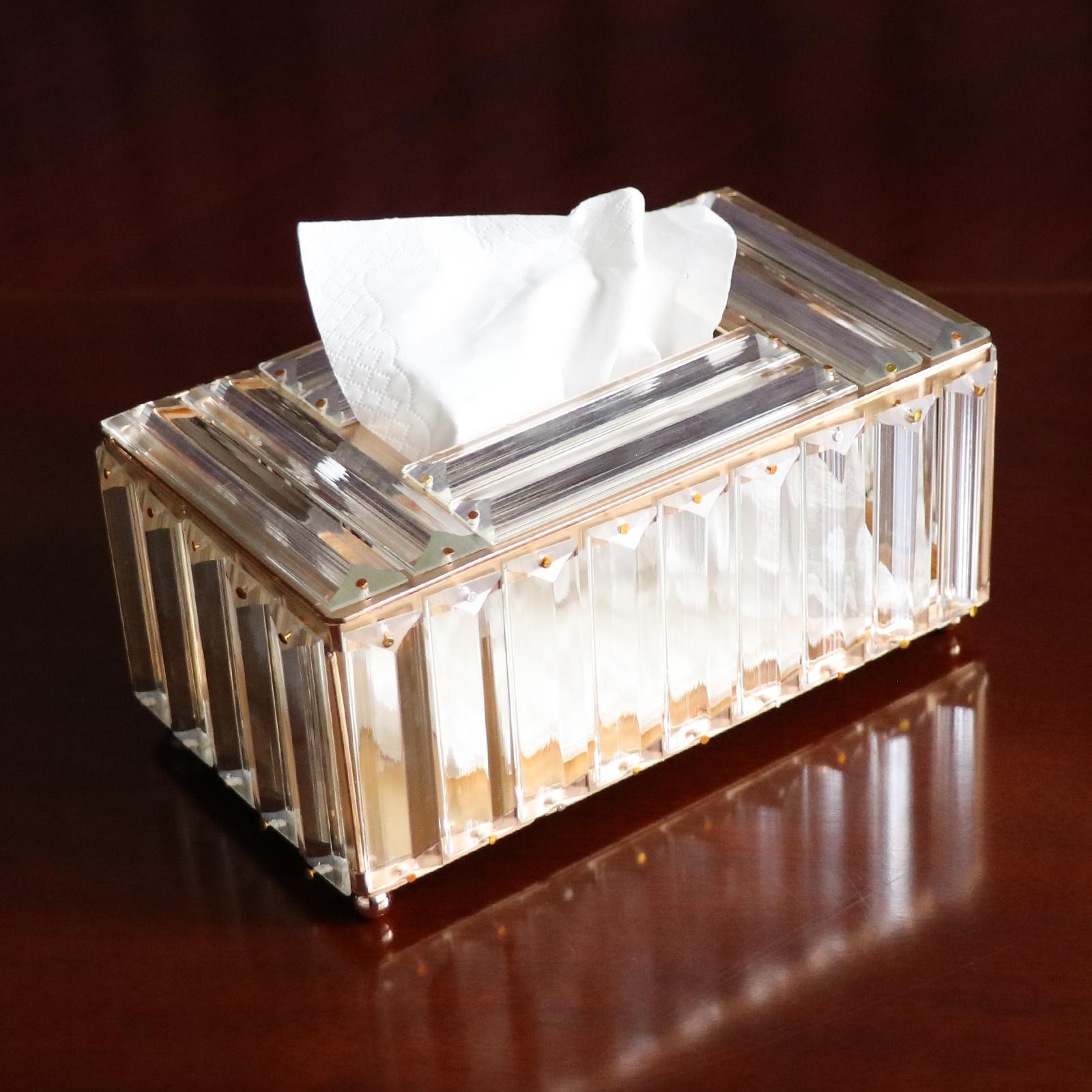 Crystal Tissue Box Handmade Napkin Holder Paper Storage Container Champagne