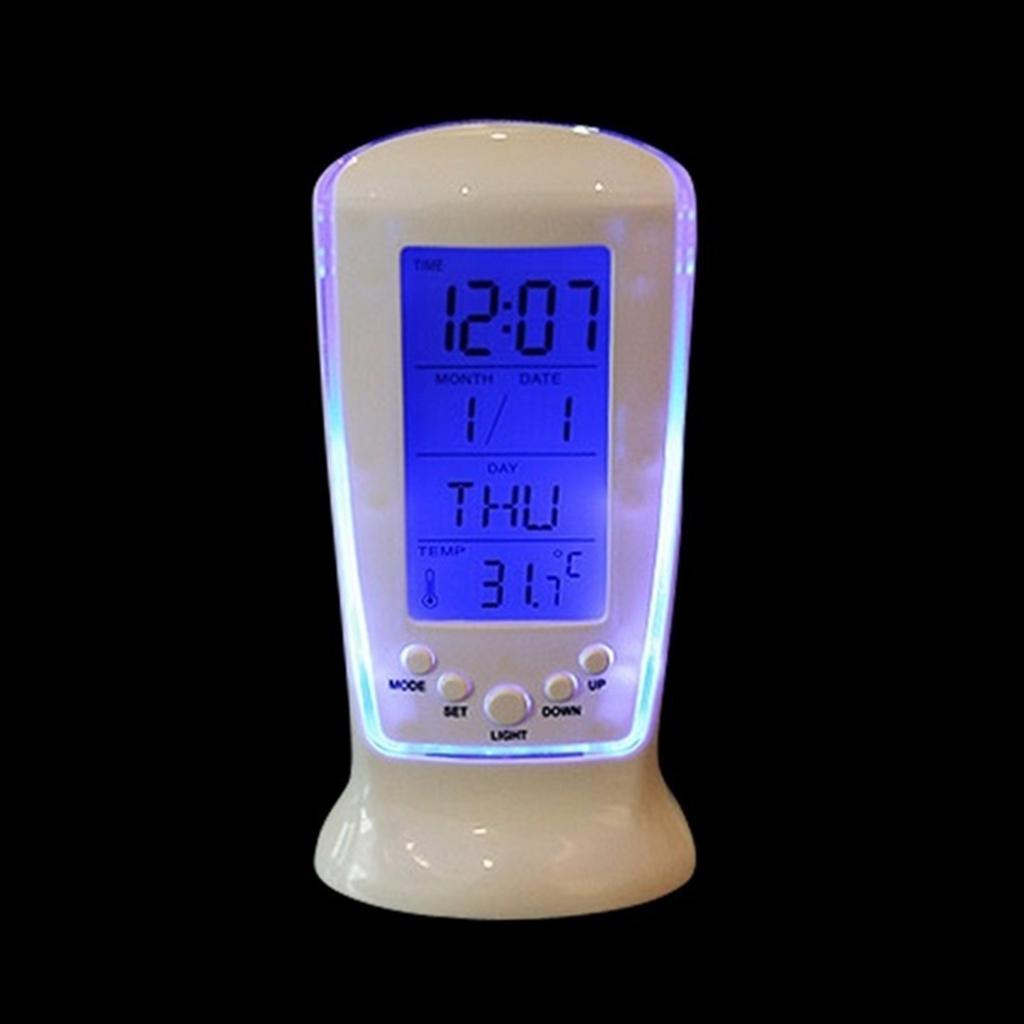 LED Alarm Clock Temperature Display Time Date White