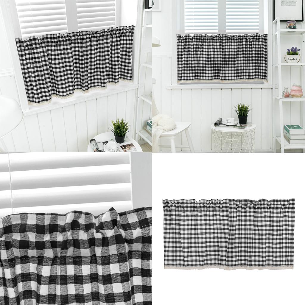 Elegant Lace Window Curtain Valance Check Window Curtain Treatments Black