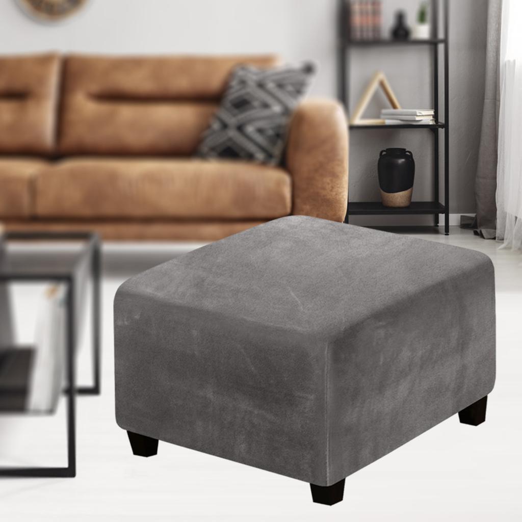 Square Slipcovers Stretch Elastic Pouffe Footstool Protect Single Seat Sofa Gray