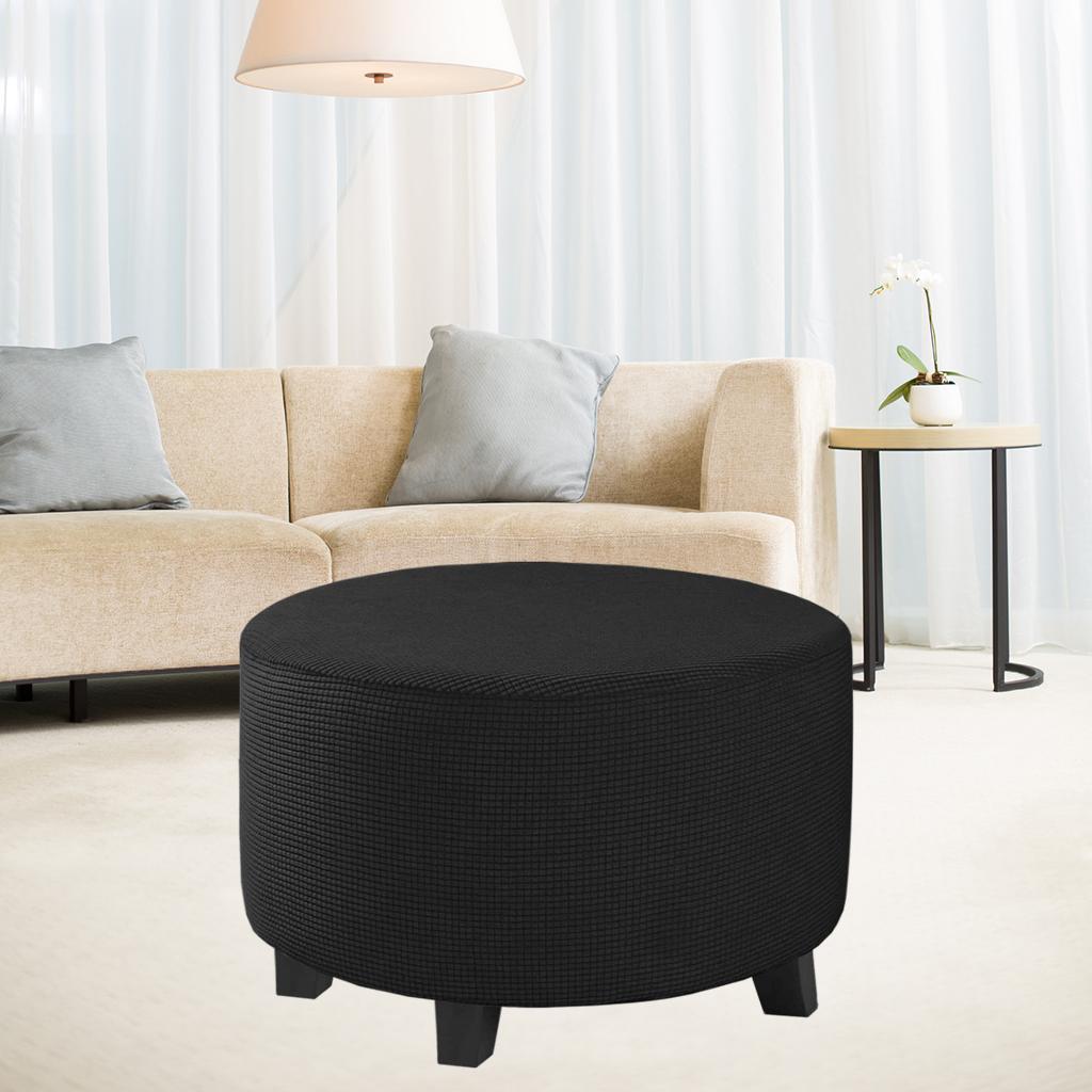 Spandex Jacquard Round Ottoman Slipcover Footrest Covers Black