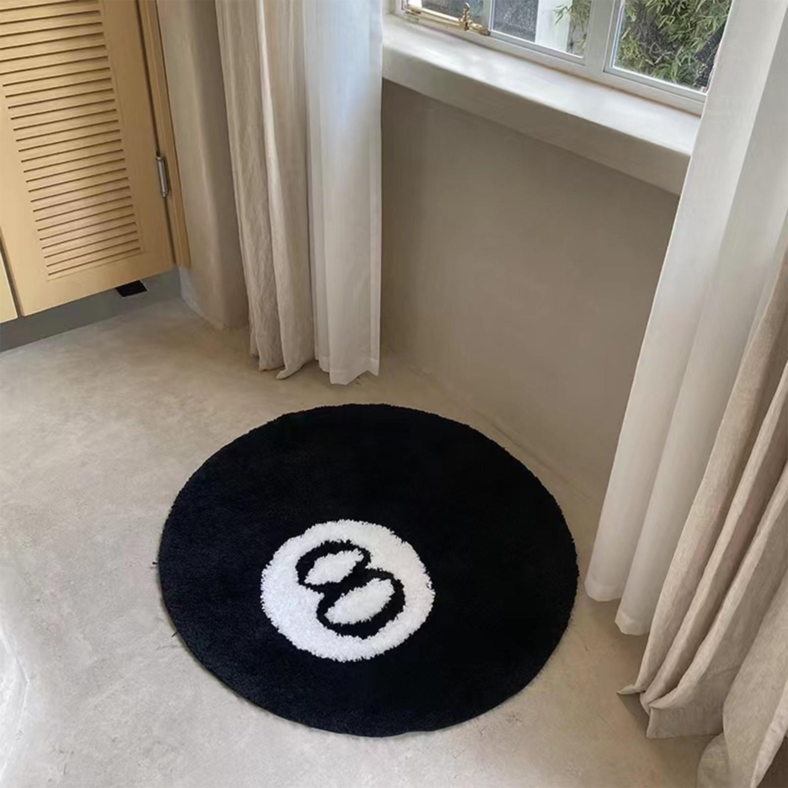 Simulation Billiards 8 Ball Round Short Plush Area Rug Diameter 60cm