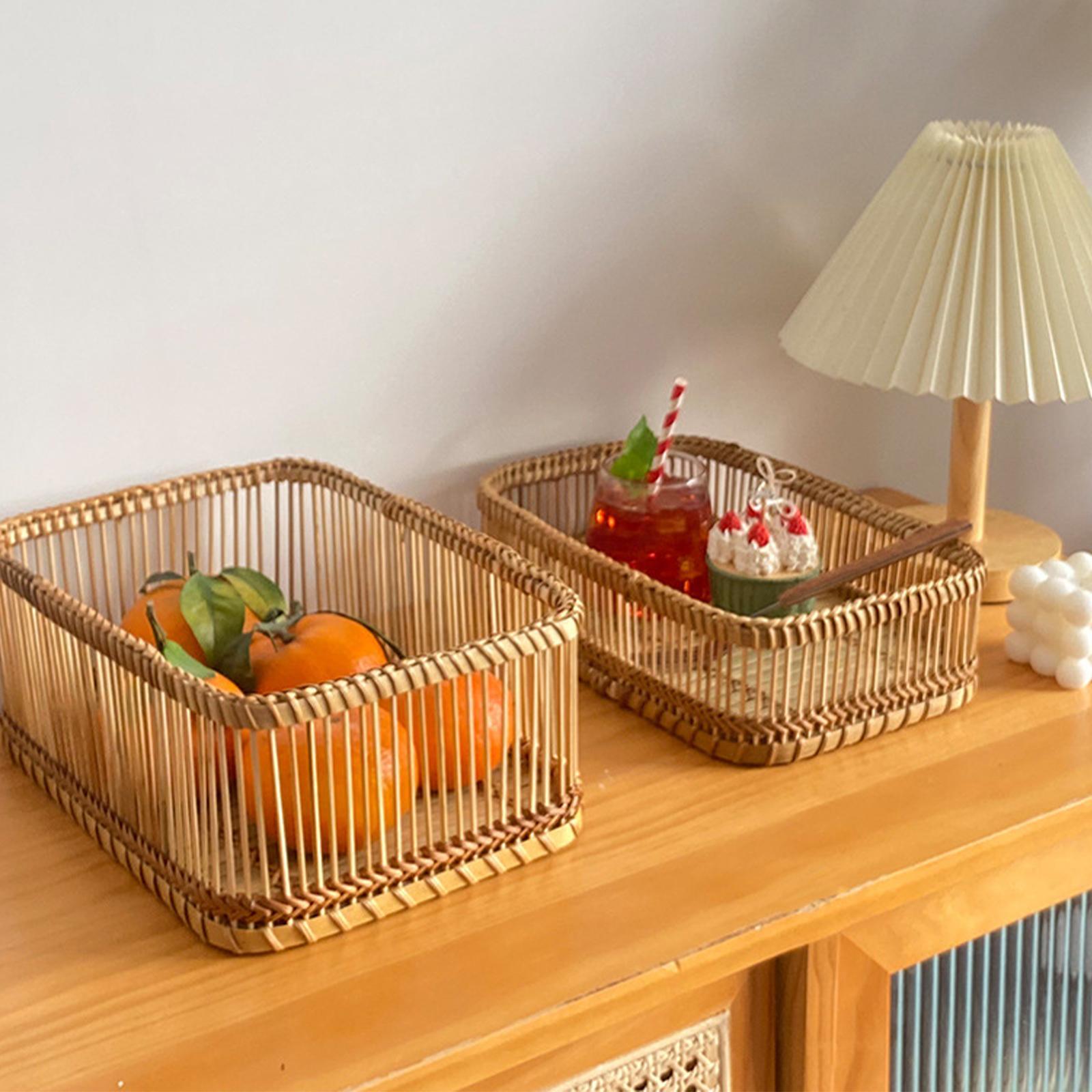Rattan Basket Hand Woven Handwoven Basket for Shelf Farmhouse Countertop 28cmx20cmx12cm