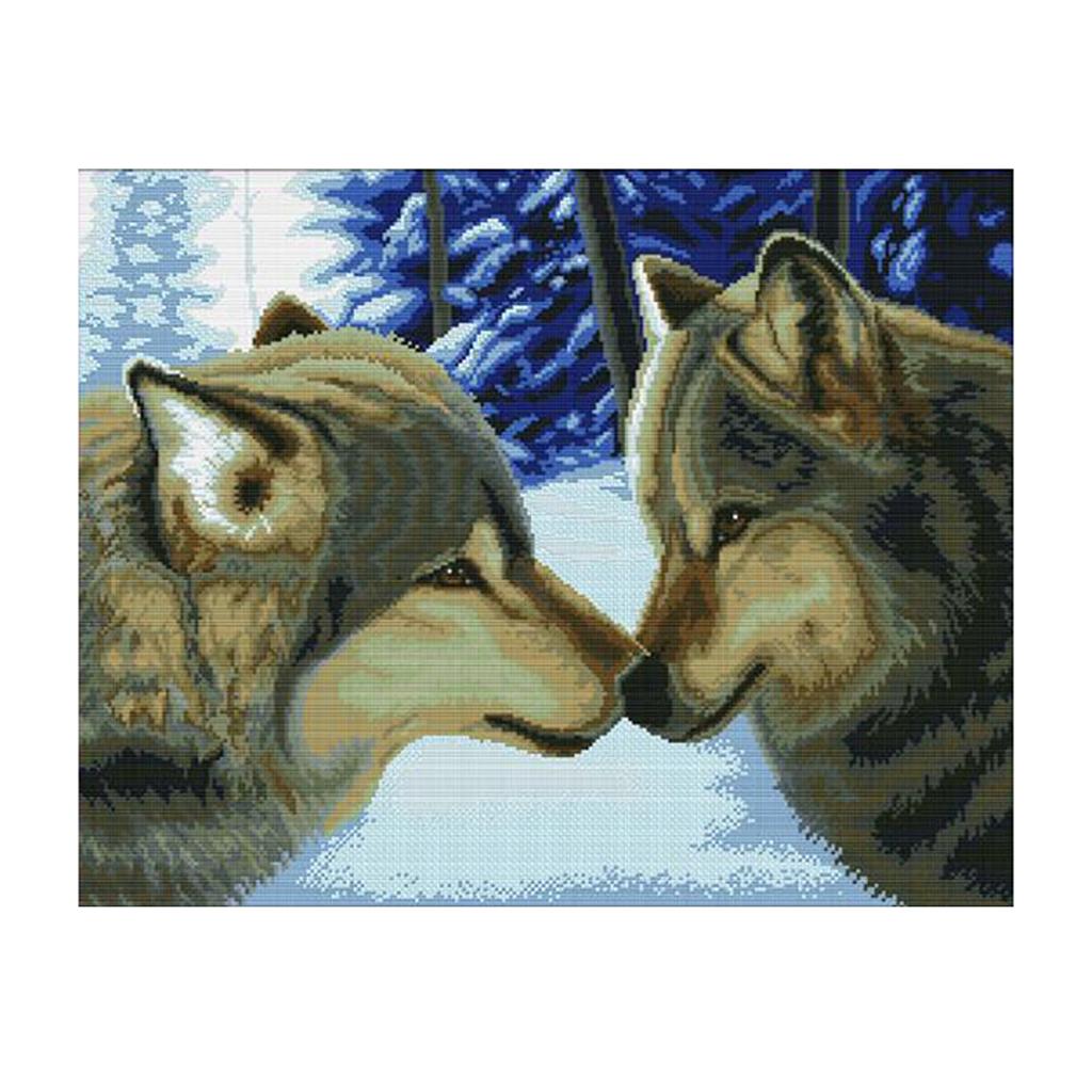 Wolf Cross Stitch Stamped Kits Pre-Printed Cross-Stitching Patterns for Beginner Kids Adults, Embroidery DIY Crafts Needlepoint Starter Kits