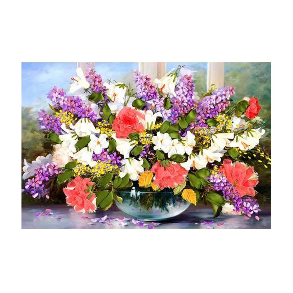 Ribbon Embroidery Set Floral Cross Stitch Kit DIY Ribbon Embroidery Painting