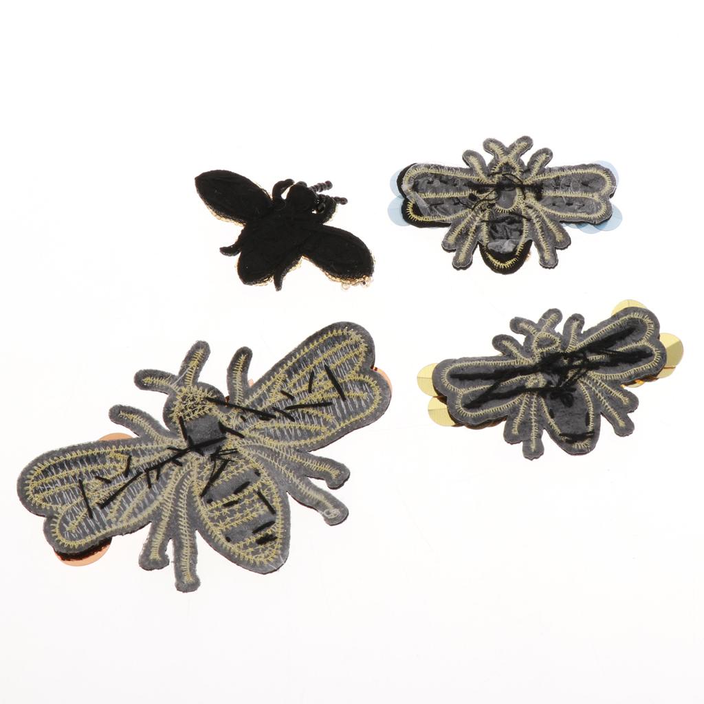 4Pcs/set Bees Sequins Rhinestone Beaded Applique Patches Embellishments