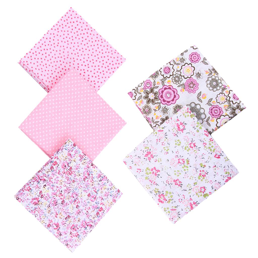 5Pcs DIY Mixed Pattern Cotton Fabric Sewing Quilting Patchwork Crafts  Pink