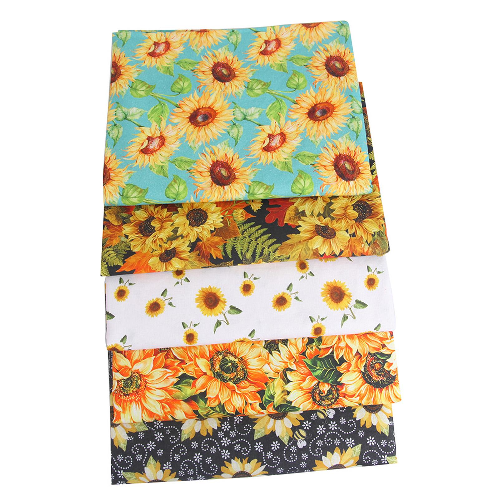 10 Pieces Autumn Fabric Sunflower Pattern Textile Material for DIY Crafting
