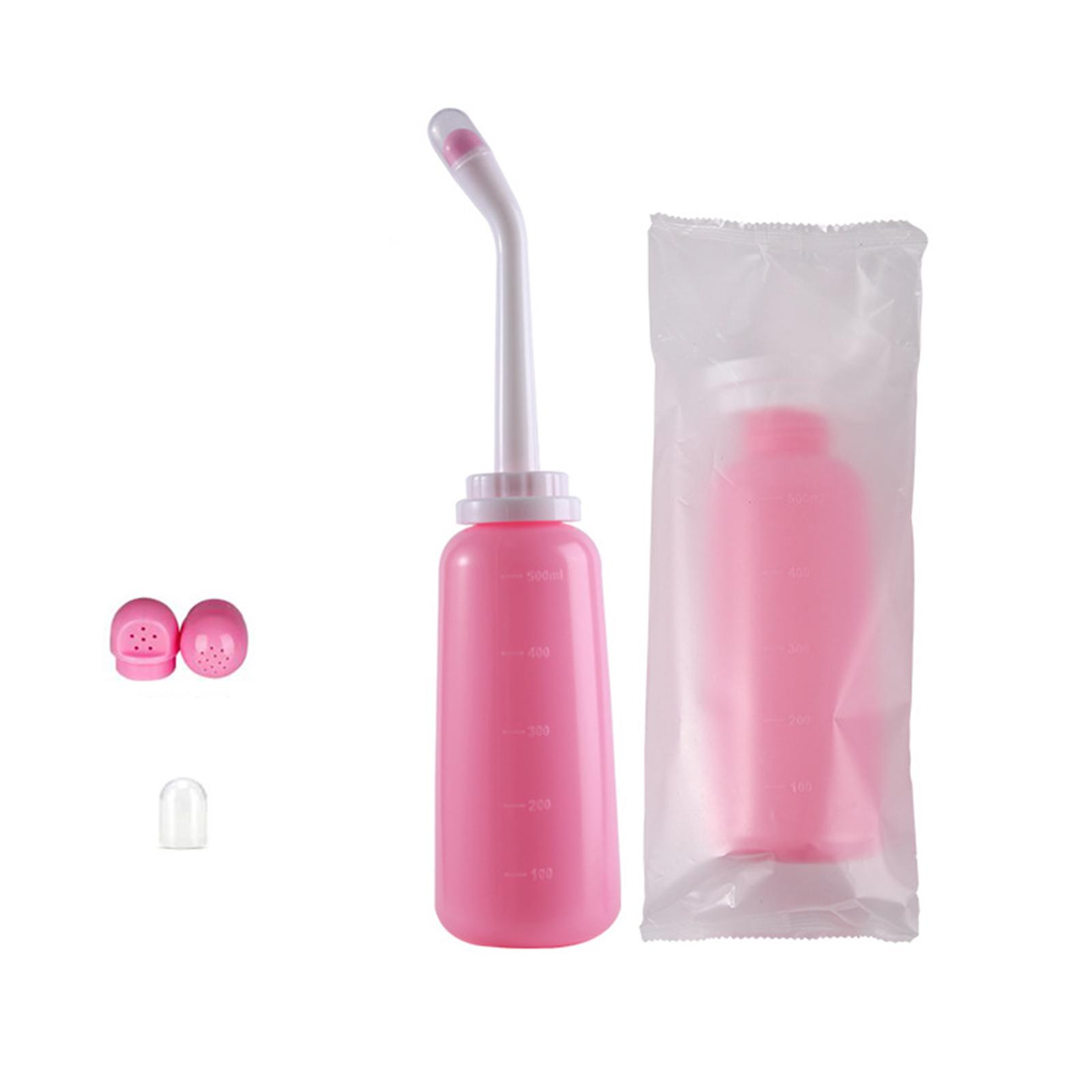 Vaginal Douche Cleaner 500ml with Dual Nozzles Bidet Sprayer Translucent TPE Pink