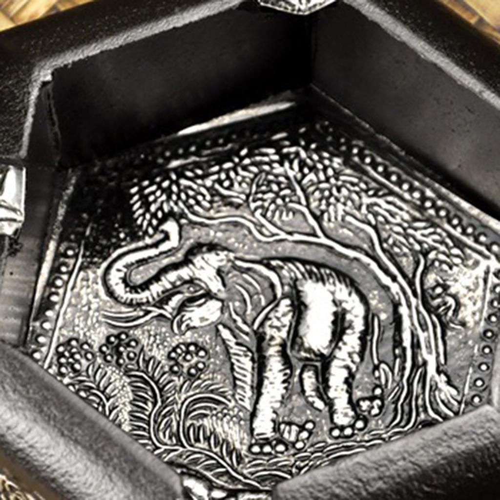 Original Exquisite Elephants Style Floral Ashtrays Wood Crafts 13x13x4.3cm