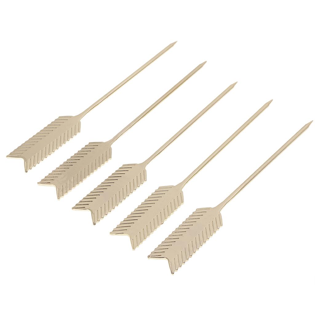 5Pieces Stainless Steel Cocktail Picks Martini Fruit Stick for Party Golden