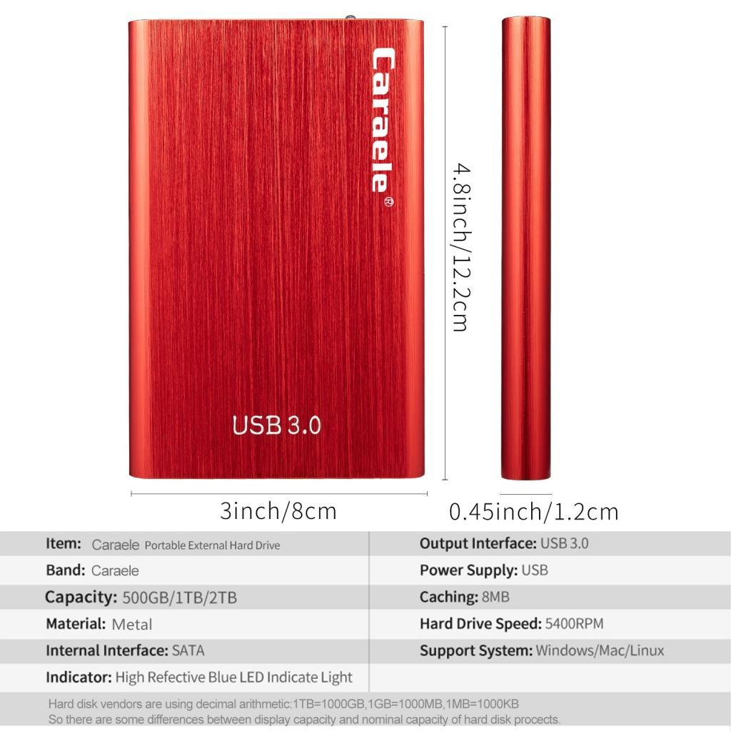 Portable High Speed USB3.0 External Hard Disk Drive Red 2TB