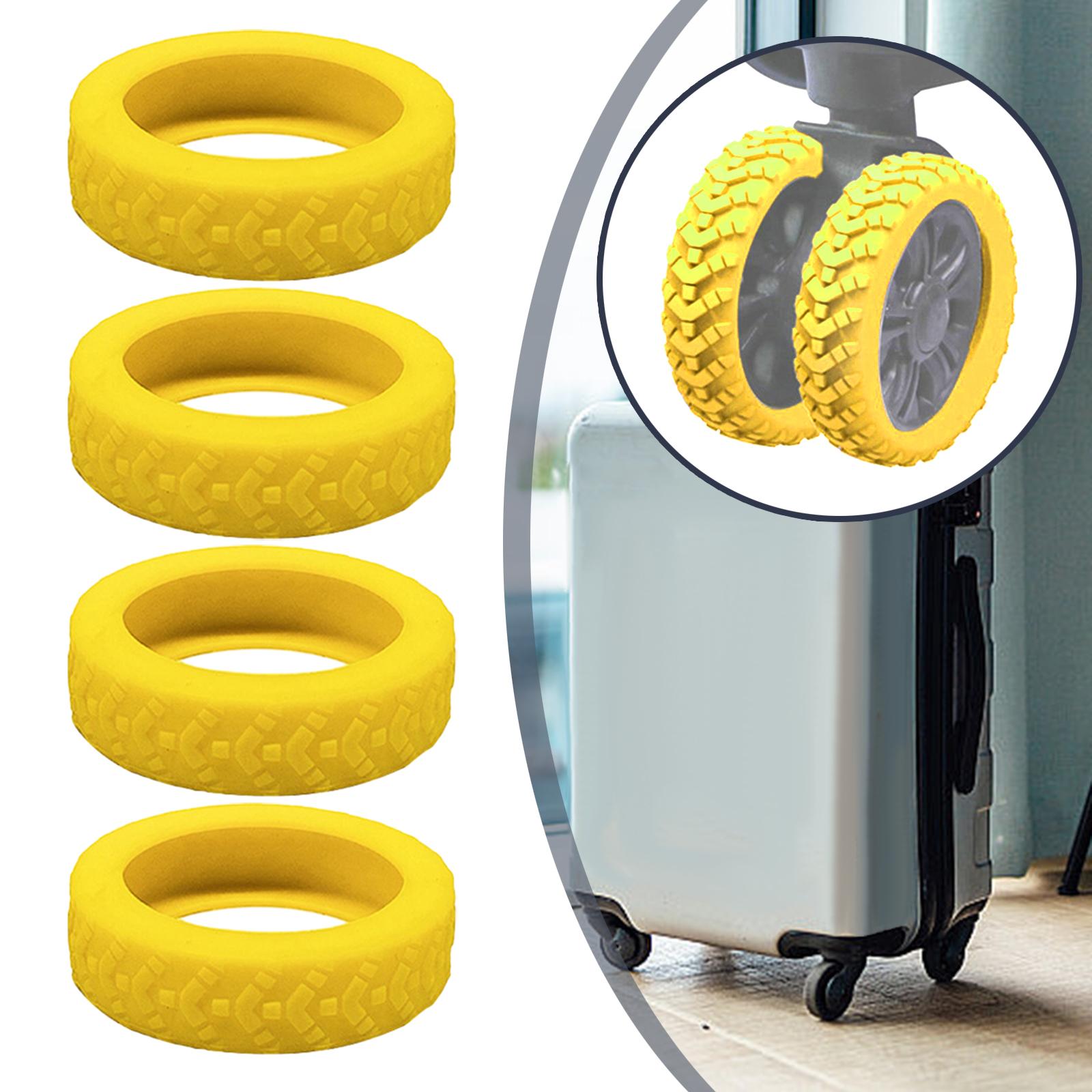 4 Pieces Luggage Wheels Covers Replace Parts Silicone Suitcase Wheels Covers Yellow