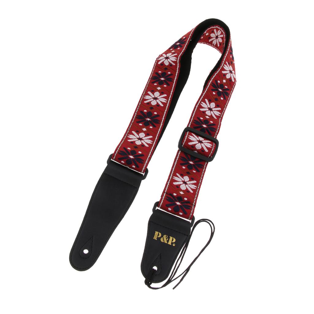 Embroidered Guitar Neck Shoulder Strap Belt for Guitar Accessory Red