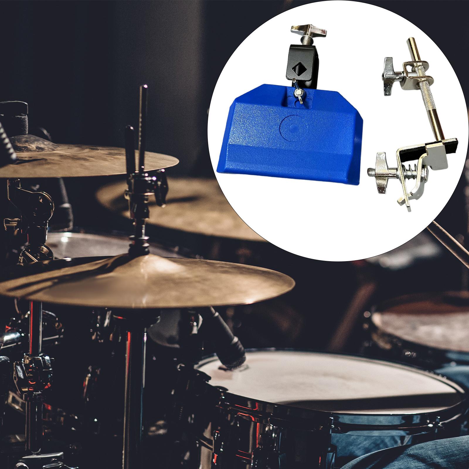 High Pitched Cow Bell with Holder Clamp Percussion for Party Blue