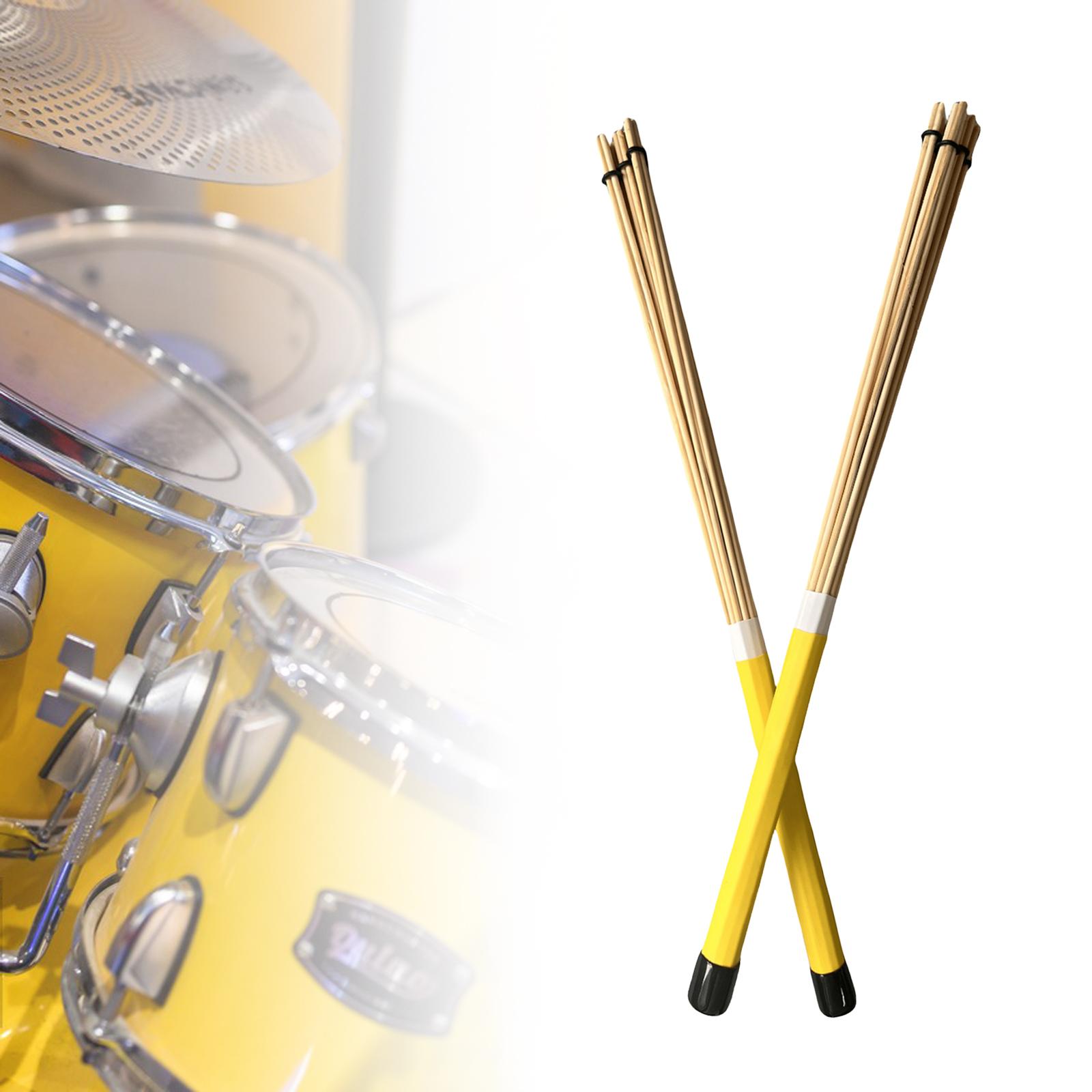 2 Pieces Bamboo Drum Stick Rods Brushes for Acoustic Performance Small Venue Yellow