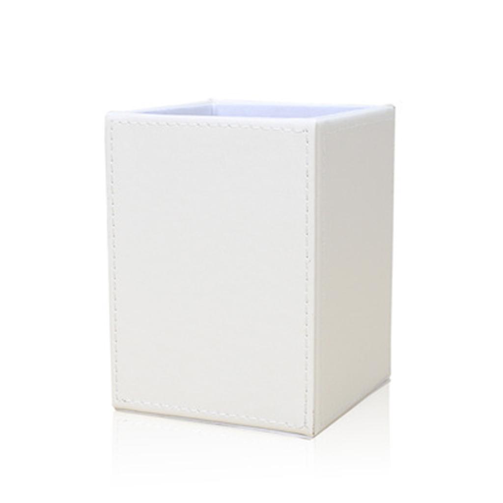 Office PU Leather Pen Pencils Holder Desk Stationery Organizer Box White