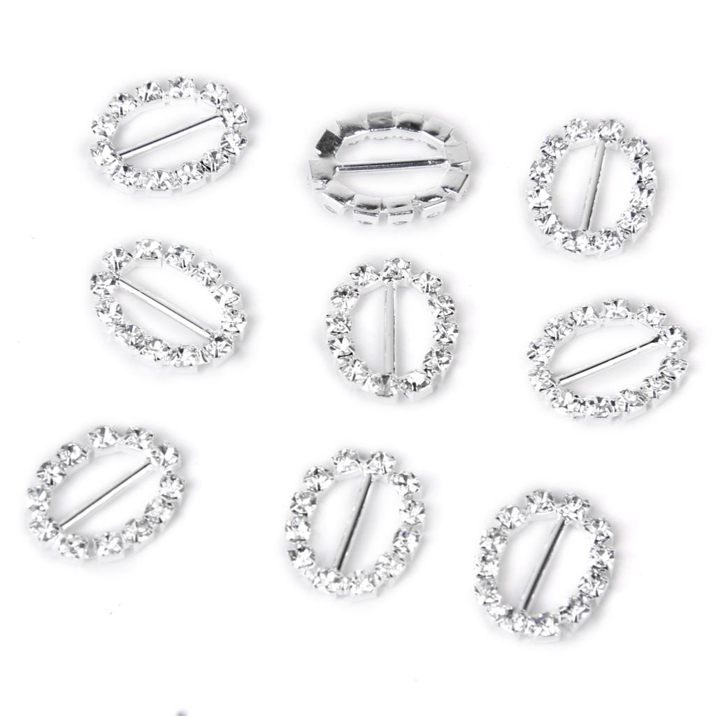 10pcs Oval Rhinestone Ribbon Buckles Sliders